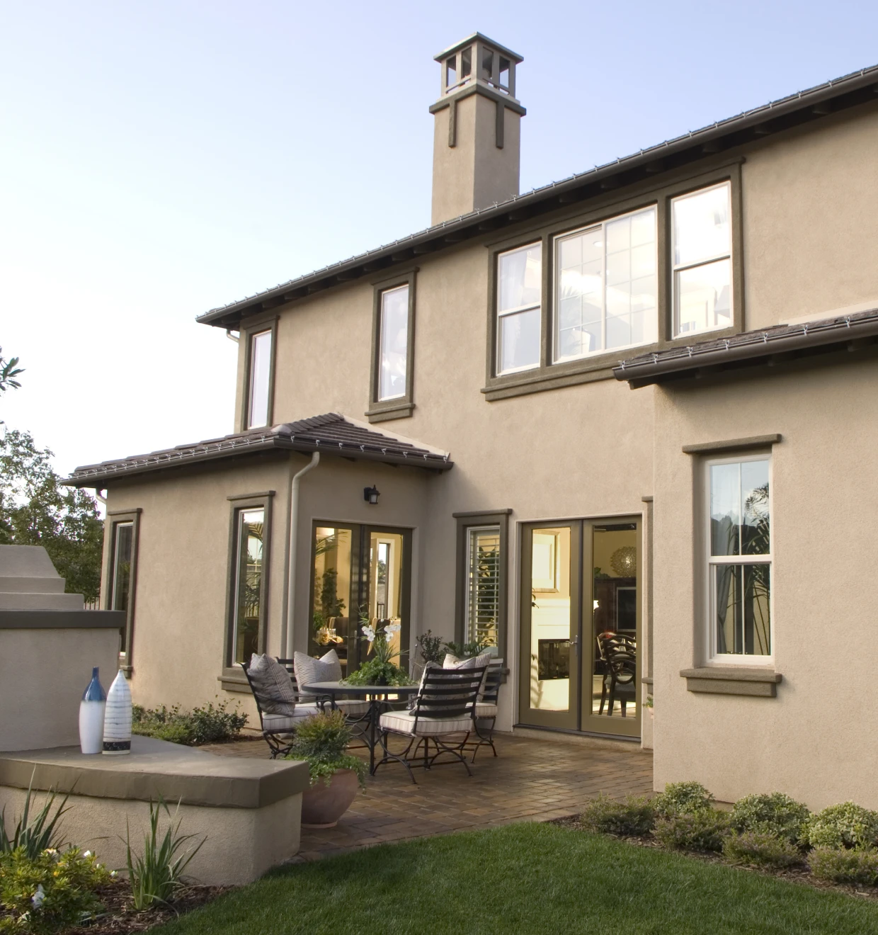 Modern two-story house with patio